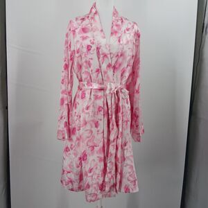 Morgan Taylor Intimates Satin Robe Womens L/XL Pink Floral Soft Girl Coquette